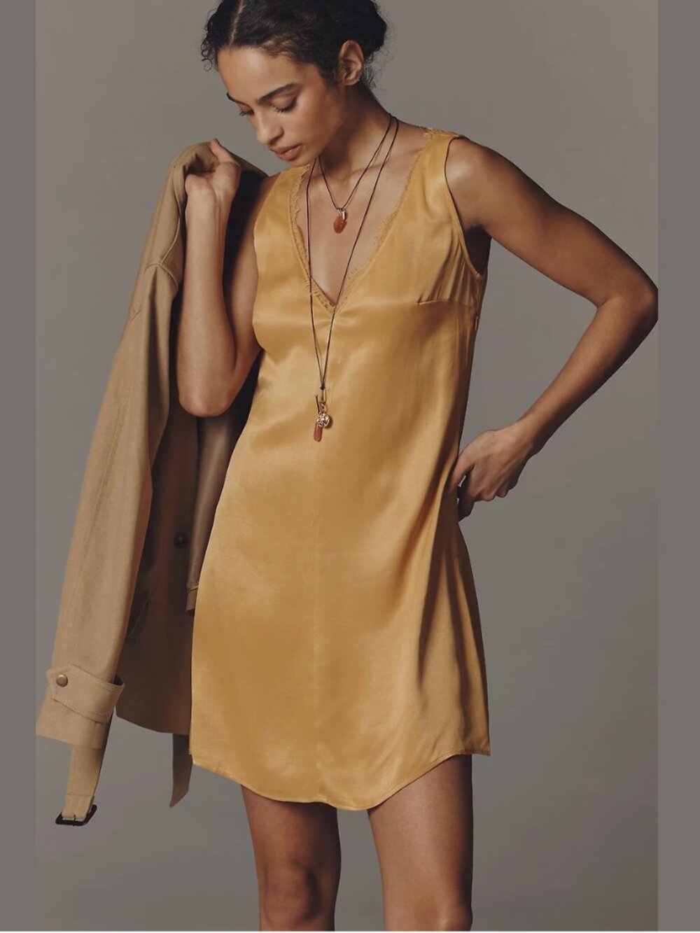 By Anthropologie Sleeveless Lace-Trim Mini Slip Dress